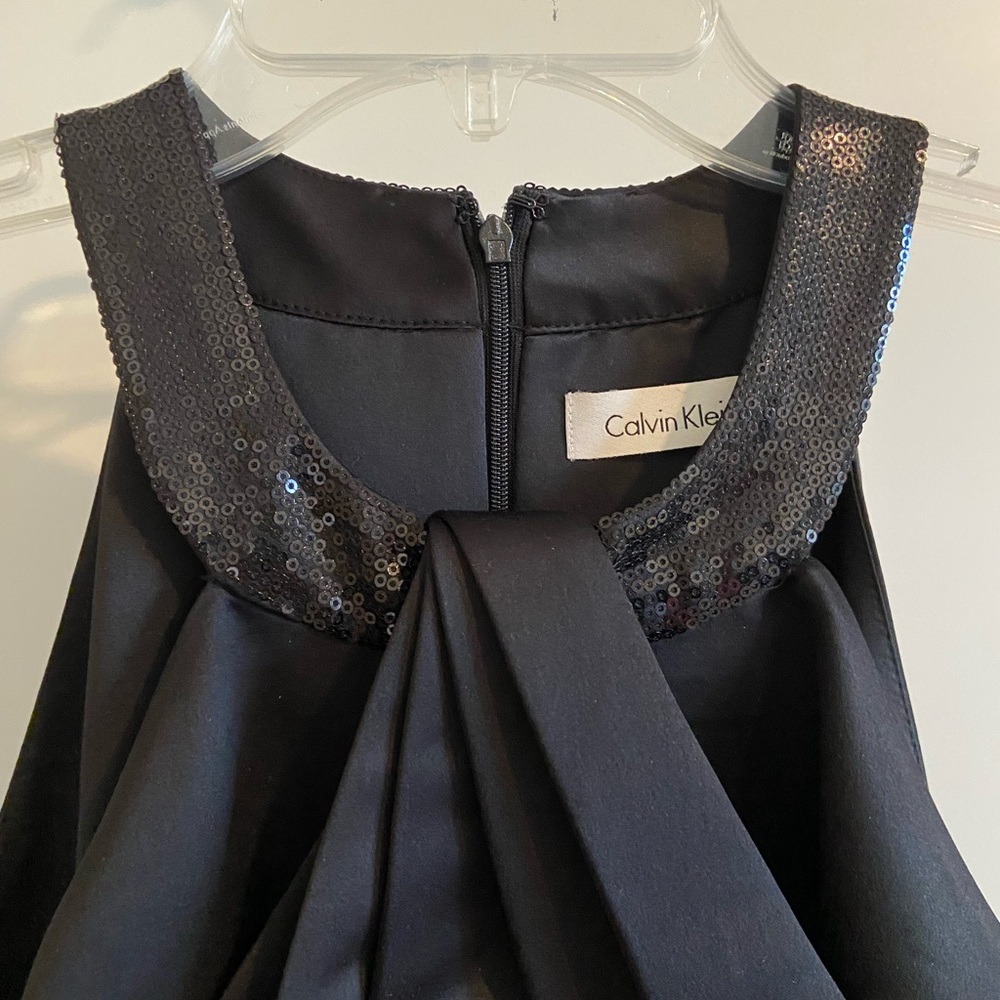 Calvin Klein Black Satin Evening Gown w/ Sequin Neckline – Size 6 (Worn Once) - Picture 2 of 6